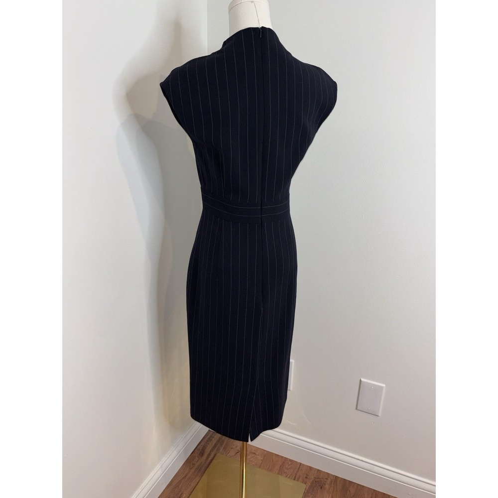 Max Mara Black Wool Pinstripe Sheath Dress Cap Sleeve Size 6 - Picture 9 of 14